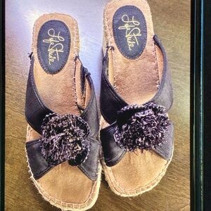 Life Stride Women's Dark Brown Slide Mules with Pom Accent